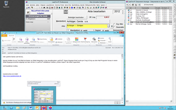 Windows Server 2012 Anwaltssoftware Labortests - LawFirm Professional - Dokumentenviewer (rechts) mit einem geffneten E-Mail, hier in Outlook 2010 (aus dem Integrationstest mit den Windows Server 2012 Anzeigefunktionen fr verschiedene Dateitypen)
